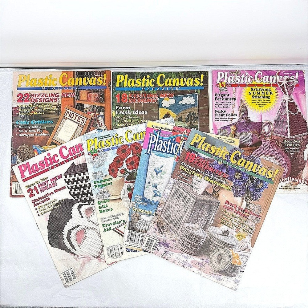 Plastic Canvas Magazine LOT of 7 Vintage Patterns Projects Home Decor Crafting